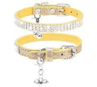 PUPTECK Basic Adjustable Cat Collar with Bling Diamond and Double Bells, for Kitten and Small Puppy, Fashion and Shining Dog Rhinestone Collars, 6-8in, Pink, Black, Red, Gold, Silver