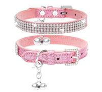 PUPTECK Basic Adjustable Cat Collar with Bling Diamond and Double Bells, for Kitten and Small Puppy, Fashion and Shining Dog Rhinestone Collars, 6-8in, Pink, Black, Red, Gold, Silver
