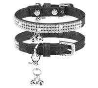 PUPTECK Basic Adjustable Cat Collar with Bling Diamond and Double Bells, for Kitten and Small Puppy, Fashion and Shining Dog Rhinestone Collars, 6-8in, Pink, Black, Red, Gold, Silver