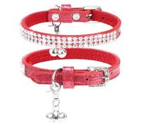 PUPTECK Basic Adjustable Cat Collar with Bling Diamond and Double Bells, for Kitten and Small Puppy, Fashion and Shining Dog Rhinestone Collars, 6-8in, Pink, Black, Red, Gold, Silver