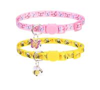 PUPTECK Breakaway Cute Cat Collar with Bell Charm, 2 Packs Adjustable Kitty Collars Animals Pattern, Blue&White, 7.8-11.8 in