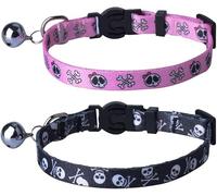 PUPTECK Breakaway Cute Cat Collar with Bell Charm, 2 Packs Adjustable Kitty Collars Animals Pattern, Blue&White, 7.8-11.8 in