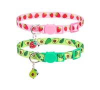 PUPTECK Breakaway Cute Cat Collar with Bell Charm, 2 Packs Adjustable Kitty Collars Animals Pattern, Blue&White, 7.8-11.8 in