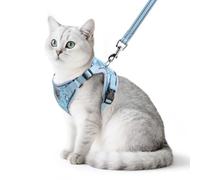 PUPTECK Cat Harness and Lead Set Escape Proof Reflective Cat Walking Harness Adjustable Soft Breathable Mesh Vest for Small Pets, Blue Sharks S