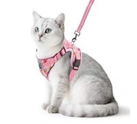 PUPTECK Cat Harness and Lead Set Escape Proof Reflective Cat Walking Harness Adjustable Soft Breathable Mesh Vest for Small Pets, Pink Flowers S