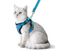 PUPTECK Cat Harness and Lead Set Escape Proof Reflective Cat Walking Harness Adjustable Soft Breathable Mesh Vest for Small Pets, Blue S