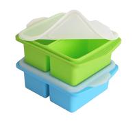pupuluck 2 Pack Silicone Food Freezer Trays, Soup Freezer Container with Lid for Meal Prep, Makes 4 1-Cup Soup Portion Freeze Trays for Storing 250ml/125ml Broth, Food Grade BPA Free, Blue and Green