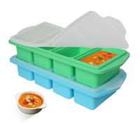 pupuluck 2 Pack Silicone Freezer Tray with Lid, Meal Prep Freezer Cubes 1 Cup/250 mL, Freezer Trays For Batch Cooking Perfect for Storing Soup, Broth, Sauces, Oven-Safe Moulds, Dishwasher-Safe
