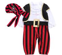 PUPYGIYUC Baby Pirate Costume Baby Boy Halloween Costumes Halloween Captain Stinker 4pcs set Romper, Belt, Vest, and Hat 24-30 Months