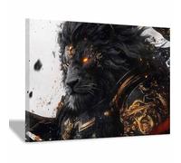 PUQAAEO Abstract Painting Animals Canvas Wall Art Warrior Lionb Armor Artwork Pictures,For Living Room,bathroom,Bedroom,Office,Corridor Home Wall Decor(Black color27)-30x45cm Framed
