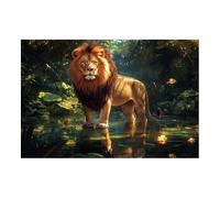 PUQAAEO Animal canvas wall art Jungle and Lionb Poster Printing Artwork, for living room bedroom corridor office bathroom home decoration(green57)-80x120cm Unframed