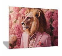 PUQAAEO Animal Posters Suit Lionb Modern print artwork，Poster printing，Suitable for bedroom, living room, bathroom and hotel decoration(Pink34)-80x120cm Framed