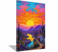 PUQAAEO Art Canvas Wall Decor Nature Wall Art Landscape Paintings Pictures The Sun and the Stream Decor for Living Room Bedroom Office Bathroom(Purple;112)-30x45cm Framed