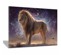 PUQAAEO Canvas Prints Paintings Star and Lionb Cool Animal painting,Modern Wall Artwork,for bathroom,bedroom,office,hallway and stairs Decor(Multicolor118)-60x90cm Framed