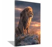 PUQAAEO Canvas Prints Paintings The Sun and the Lionas Cool Animal painting,Modern Wall Artwork,for bathroom,bedroom,office,hallway and stairs Decor(golden37)-30x45cm Framed