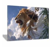PUQAAEO Canvas Prints Wall Art Warrior Woman & Lions Landscape Pictures Modern Canvas Painting Giclee Artwork For Home Decoration(Multicolor)-80x120cm Framed