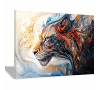 PUQAAEO Canvas Wall Art The Abstract lions Pictures Painting on Print Canvas Poster Decor for Living Room, Bedroom,Office Home Decorative(multicolored111)-60x90cm Framed