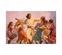 PUQAAEO Christian Canvas Wall Art Jesus and Children Canvas painting，Living room mural，Christian murals，Suitable for living rooms, bedrooms, and churches(blue151)-30x45cm Unframed