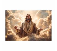 PUQAAEO Christian Canvas Wall Art Jesus and Clouds Canvas painting，Living room mural，Christian murals，Suitable for living rooms, bedrooms, and churches(golden81)-70x100cm Unframed