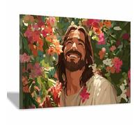 PUQAAEO Christian Canvas Wall Art Jesus and Flowers Canvas painting，Living room mural，Christian murals，Suitable for living rooms, bedrooms, and churches(red111)-80x120cm Framed