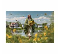PUQAAEO Christian Canvas Wall Art Jesus and Flowers Canvas painting，Living room mural，Christian murals，Suitable for living rooms, bedrooms, and churches(multicolored41)-30x45cm Unframed