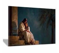 PUQAAEO Christian Canvas Wall Art Jesus and the Child Canvas painting，Living room mural，Christian murals，Suitable for living rooms, bedrooms, and churches(multicolored61)-80x120cm Framed