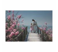 PUQAAEO Christian Canvas Wall Art Jesus and the Girl Canvas painting，Living room mural，Christian murals，Suitable for living rooms, bedrooms, and churches(multicolored101)-60x90cm Unframed