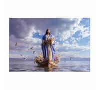 PUQAAEO Christian Canvas Wall Art Jesus and the Ship Canvas painting，Living room mural，Christian murals，Suitable for living rooms, bedrooms, and churches(white91)-80x120cm Unframed