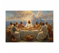 PUQAAEO Christian Canvas Wall Art Jesus eats dinner Canvas painting，Living room mural，Christian murals，Suitable for living rooms, bedrooms, and churches(multicolored01)-80x120cm Unframed