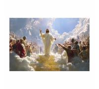 PUQAAEO Christian murals The Stairway of Jesus Jesus canvas murals，Canvas Wall Decor，Suitable for office, living room, bedroom and church decoration(golden136)-80x120cm Unframed