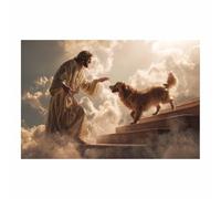 PUQAAEO Jesus Christ wall painting Jesus and the Dog Mercy Christ Portrait， jesus poster，Decoration Office, bathroom，Suitable for Living Room Bedroom(golden02)-60x90cm Unframed