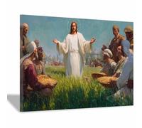 PUQAAEO Jesus Christ wall painting Jesus and the Field Mercy Christ Portrait， jesus poster，Decoration Office, bathroom，Suitable for Living Room Bedroom(multicolored112)-80x120cm Framed