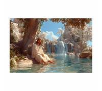 PUQAAEO Jesus-Kunst Jesus and the Waterfall Bedroom Prints，Décoration murale Jésus-ChristJesus canvas mural, suitable for living room, bedroom,Office(white88)-60x90cm Unframed