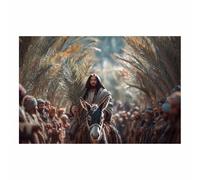 PUQAAEO Jesus Wall Art Jesus and the Donkey Living room mural,Jesus Canvas,for a church, living room, bedroom, prayer room or officedecorate(multicolored110)-30x45cm Unframed