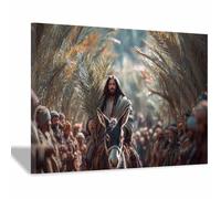 PUQAAEO Jesus Wall Art Jesus and the Donkey Living room mural,Jesus Canvas,for a church, living room, bedroom, prayer room or officedecorate(multicolored110)-80x120cm Framed