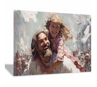 PUQAAEO Jesus Wall Art Jesus and the Girl Living room mural,Jesus Canvas,for a church, living room, bedroom, prayer room or officedecorate(white170)-80x120cm Framed