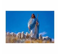 PUQAAEO Jesus Wall Art Jesus and the Sheep Living room mural,Jesus Canvas,for a church, living room, bedroom, prayer room or officedecorate(multicolored80)-50x70cm Unframed