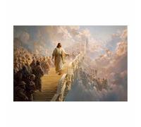 PUQAAEO Jesus Wall Art The Stairway of Jesus Living room mural,Jesus Canvas,for a church, living room, bedroom, prayer room or officedecorate(golden130)-50x70cm Unframed