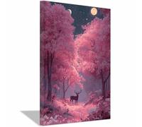 PUQAAEO Modern animal portraits Deer and flowers wildlife posters for Living Room,Bedroom,Dining room,bathroom,Office,Corridor, Home Wall Decor(pink135)-70x100cm Framed