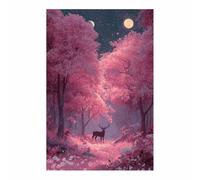 PUQAAEO Modern animal portraits Deer and flowers wildlife posters for Living Room,Bedroom,Dining room,bathroom,Office,Corridor, Home Wall Decor(pink135)-60x90cm Unframed