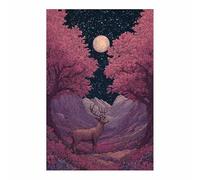 PUQAAEO Modern animal portraits Deer and Moon wildlife posters for Living Room,Bedroom,Dining room,bathroom,Office,Corridor, Home Wall Decor(pink165)-60x90cm Unframed