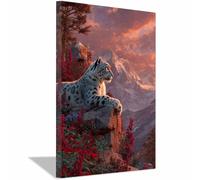 PUQAAEO Modern animal portraits Leopard and Flower wildlife posters for Living Room,Bedroom,Dining room,bathroom,Office,Corridor, Home Wall Decor(white185)-50x70cm Framed