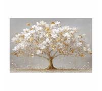 PUQAAEO Modern Tree of Life Wall Art Gold White Magnolia Tree Large Nature Artwork,Modern Abstract Canvas Paintings,for Living Room Office Home Kitchen Bedroom Decor(Multicolor)-30x45cm Unframed