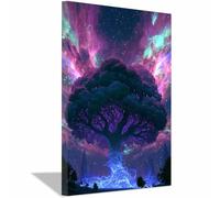 PUQAAEO Modern Tree of Life Wall Art Tech glowing tree Nature Artwork,Modern Abstract Canvas Paintings,for Living Room Office Home Kitchen Bedroom Decor(Multicolor)-70x100cm Framed