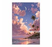 PUQAAEO Nature scenery Pictures Moon and Sea Mural decor, Modern Print Artwork, for Living Room,Bedroom,kitchen,Corridor,Office,Home Decoration(pink63)-30x45cm Unframed