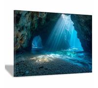 PUQAAEO Ocean posters Seae and Cave Seaside landscape paintings,Natural ocean art,Suitable for living room, bedroom, home corridor wall decoration(blue175)-30x45cm Framed
