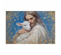 PUQAAEO Religious Canvas Wall Art Jesus Jesus and the Sheep Large canvas painting，Jesus Decoration，Suitable for bedroom, living room, officedecorate(white09)-80x120cm Unframed