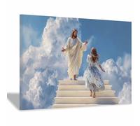 PUQAAEO sacred heart of jesus Jesus and the Girl jesus wall decor，canvas pictures，Suitable for living room, bedroom and church decoration(white43)-50x70cm Framed