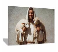 PUQAAEO sacred heart of jesus Jesus and the Sheep jesus wall decor，canvas pictures，Suitable for living room, bedroom and church decoration(white103)-70x100cm Framed
