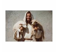 PUQAAEO sacred heart of jesus Jesus and the Sheep jesus wall decor，canvas pictures，Suitable for living room, bedroom and church decoration(white103)-80x120cm Unframed